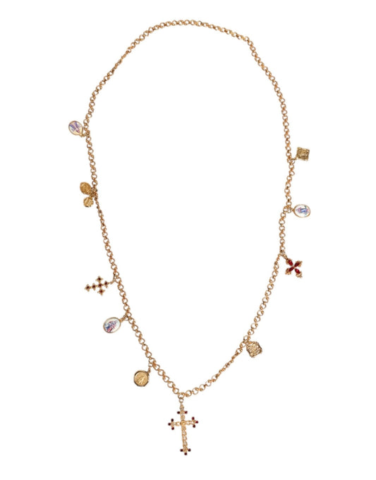 Dolce & Gabbana Gold Tone Brass Chain Religious Cross Pendant Necklace - Sandy Store ByNet