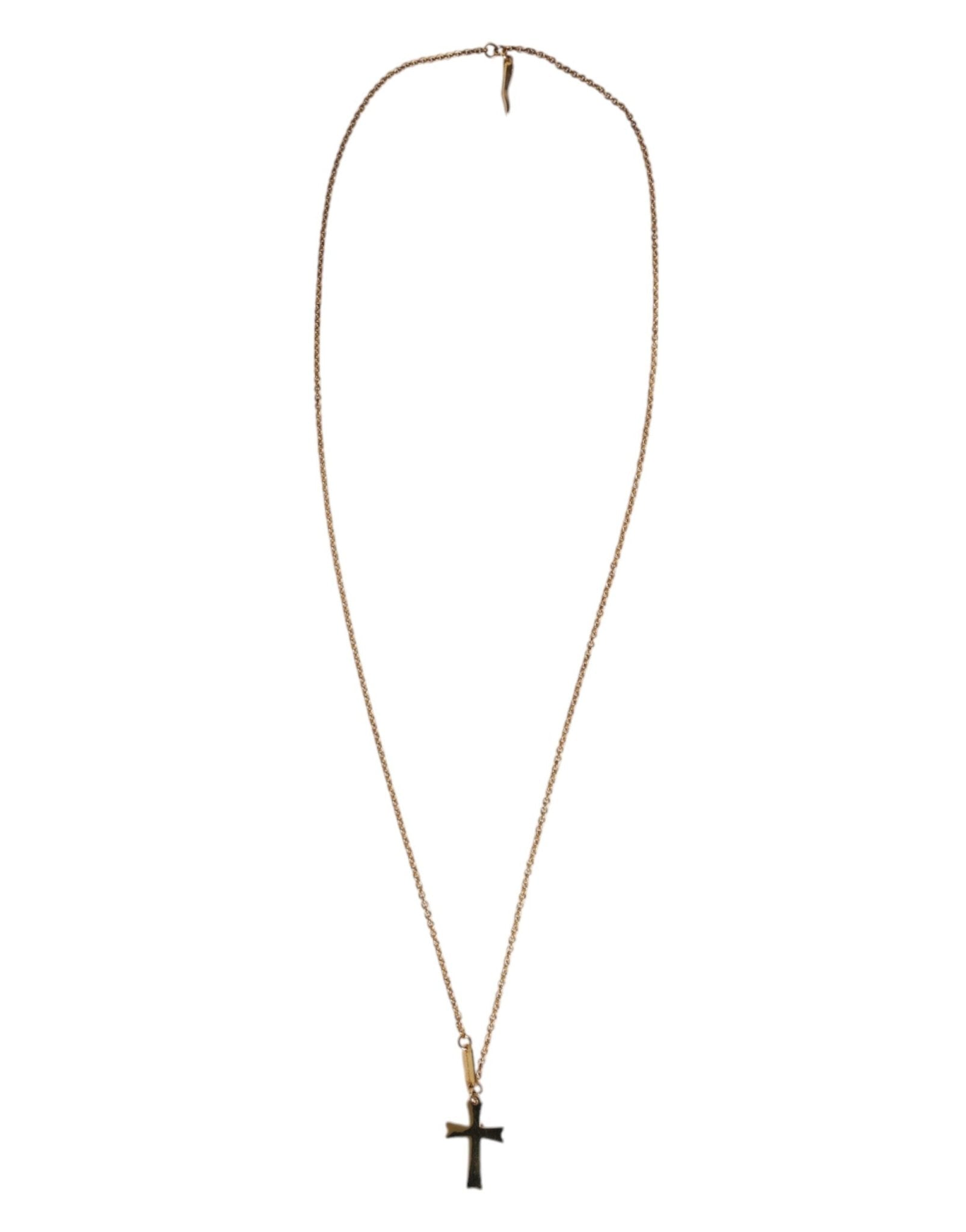 Dolce & Gabbana Gold Tone Brass Chain Religious Cross Pendant Necklace - Sandy Store ByNet