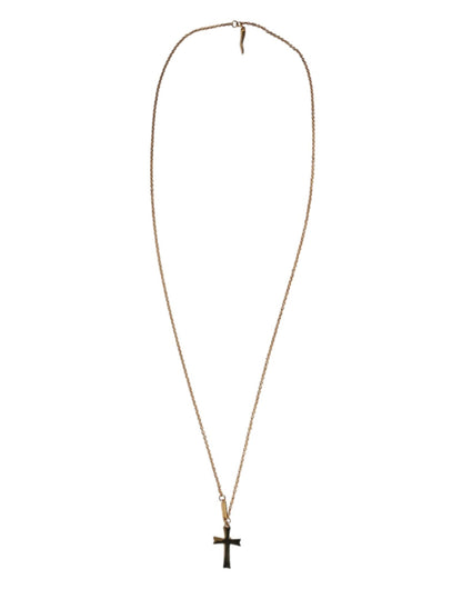 Dolce & Gabbana Gold Tone Brass Chain Religious Cross Pendant Necklace - Sandy Store ByNet