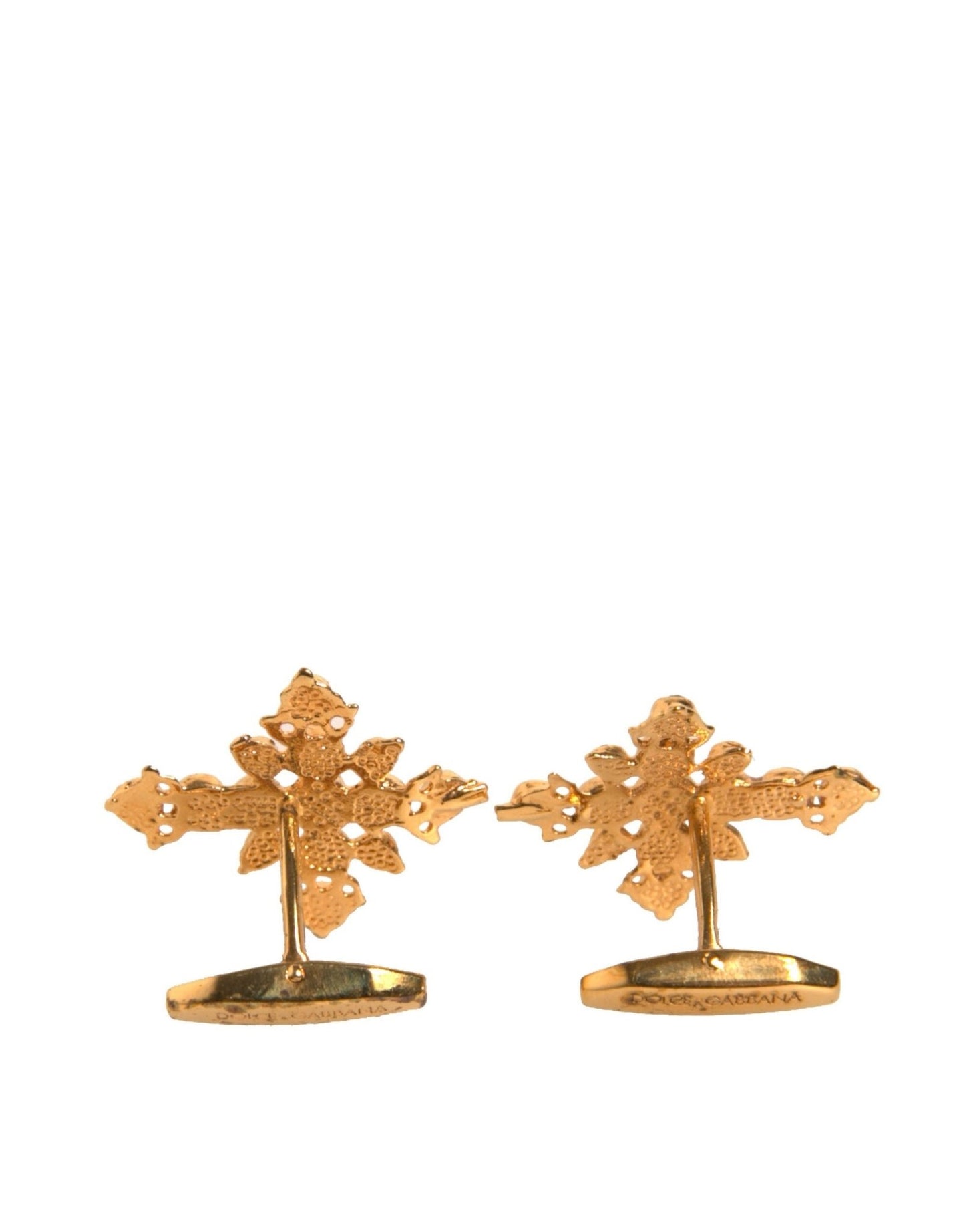 Dolce & Gabbana Gold Tone Brass Cross Crystal Cufflink - Sandy Store ByNet