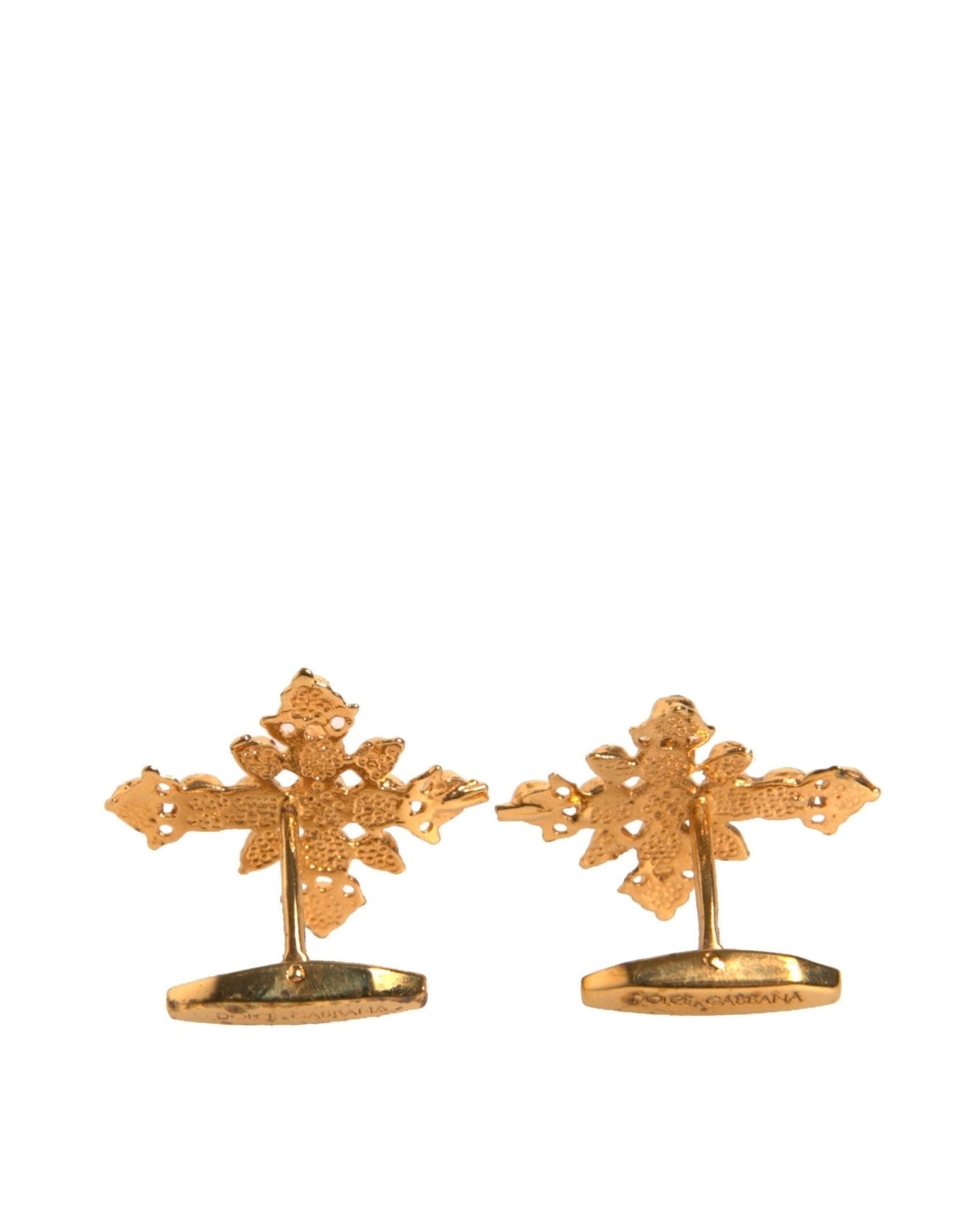 Dolce & Gabbana Gold Tone Brass Cross Crystal Cufflink - Sandy Store ByNet