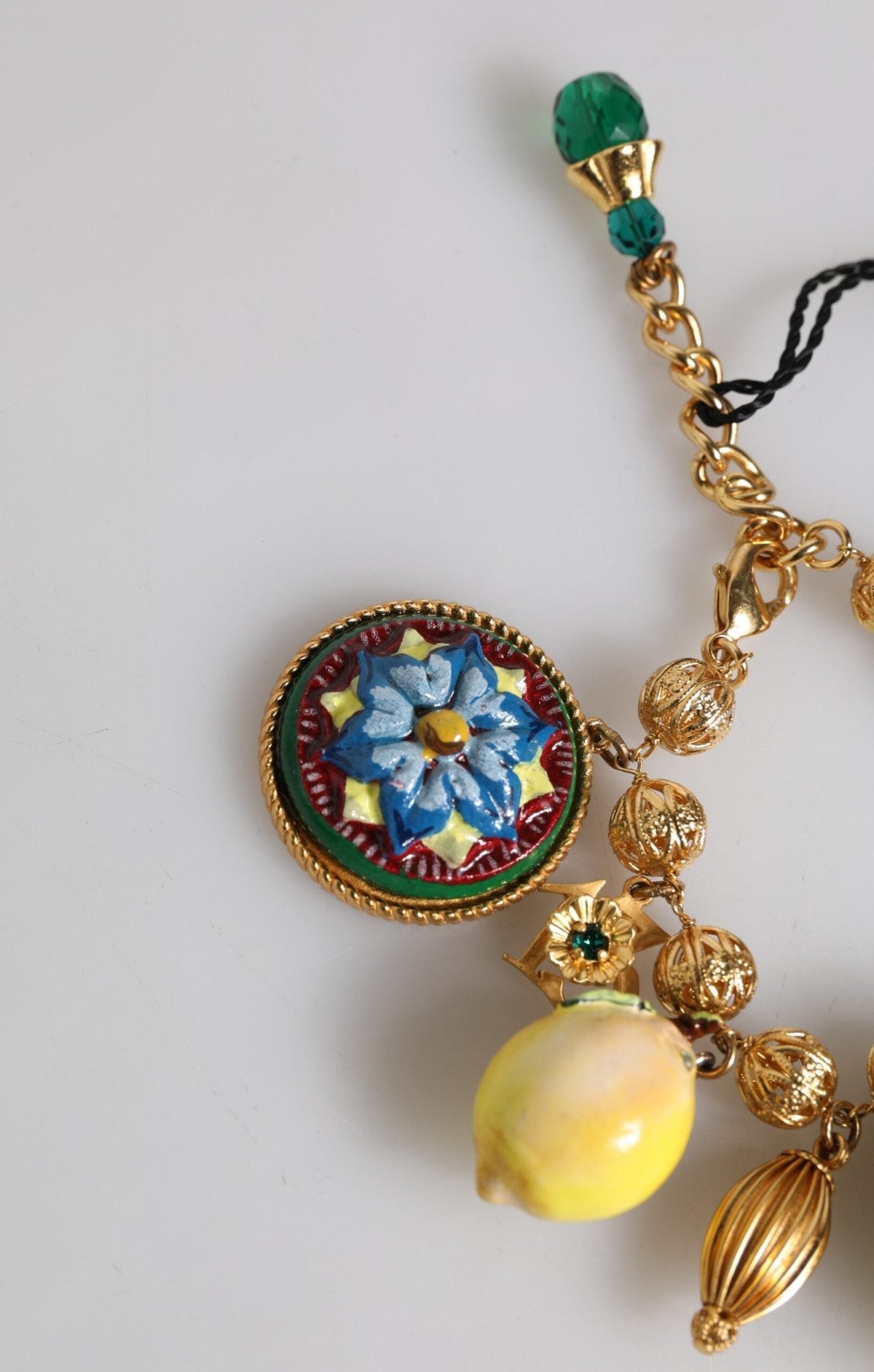 Dolce & Gabbana Gold Tone Brass Filigree Ball Charm Lemon Logo Bracelet - Sandy Store ByNet