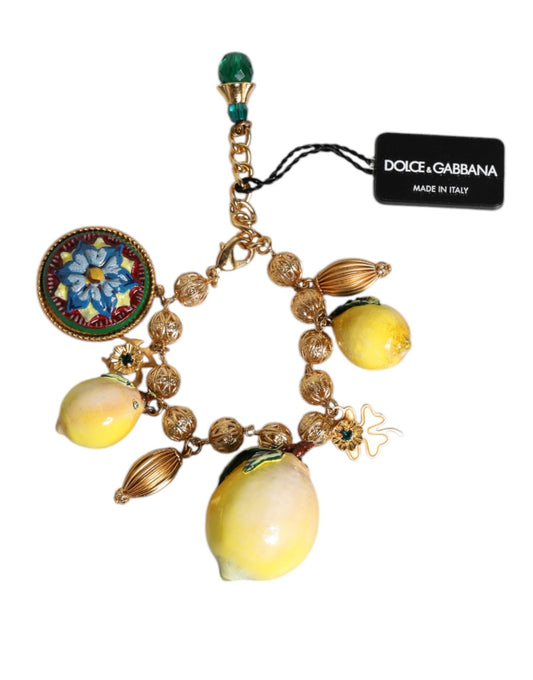 Dolce & Gabbana Gold Tone Brass Filigree Ball Charm Lemon Logo Bracelet - Sandy Store ByNet
