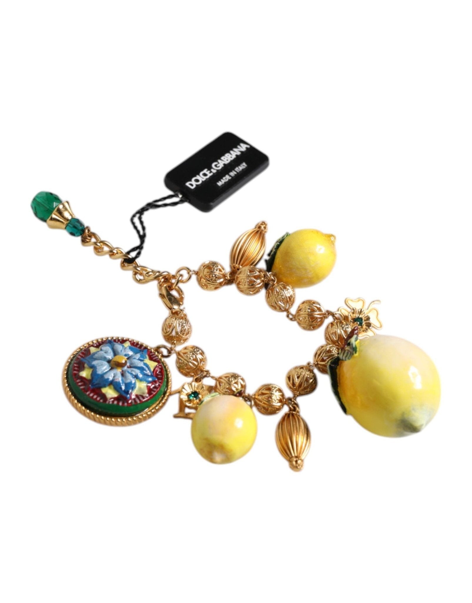 Dolce & Gabbana Gold Tone Brass Filigree Ball Charm Lemon Logo Bracelet - Sandy Store ByNet