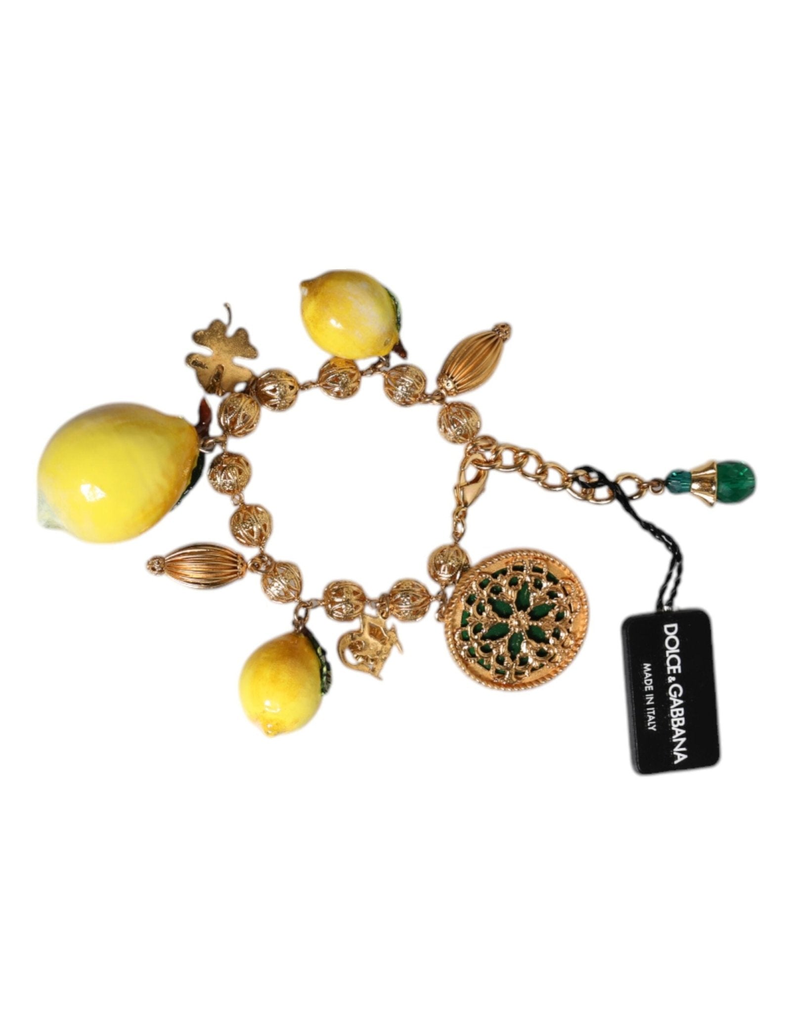 Dolce & Gabbana Gold Tone Brass Filigree Ball Charm Lemon Logo Bracelet - Sandy Store ByNet