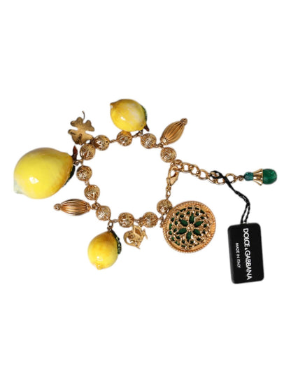 Dolce & Gabbana Gold Tone Brass Filigree Ball Charm Lemon Logo Bracelet - Sandy Store ByNet