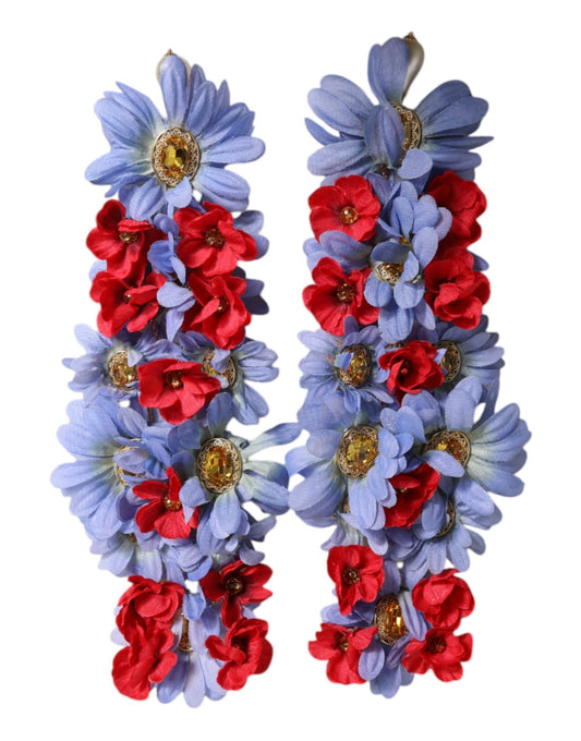 Dolce & Gabbana Gold Tone Brass Floral Crystal Clip On Dangling Earrings - Sandy Store ByNet