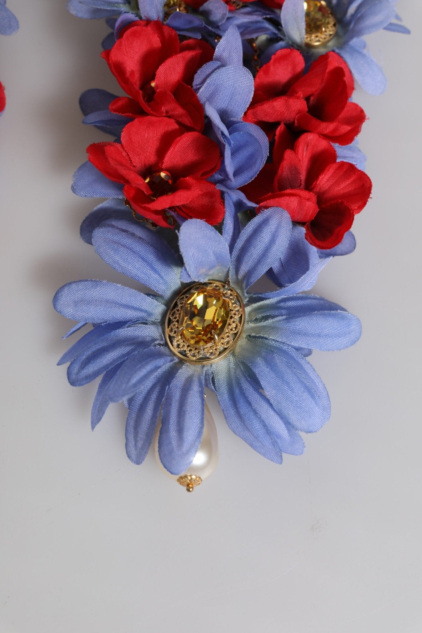 Dolce & Gabbana Gold Tone Brass Floral Crystal Clip On Dangling Earrings - Sandy Store ByNet
