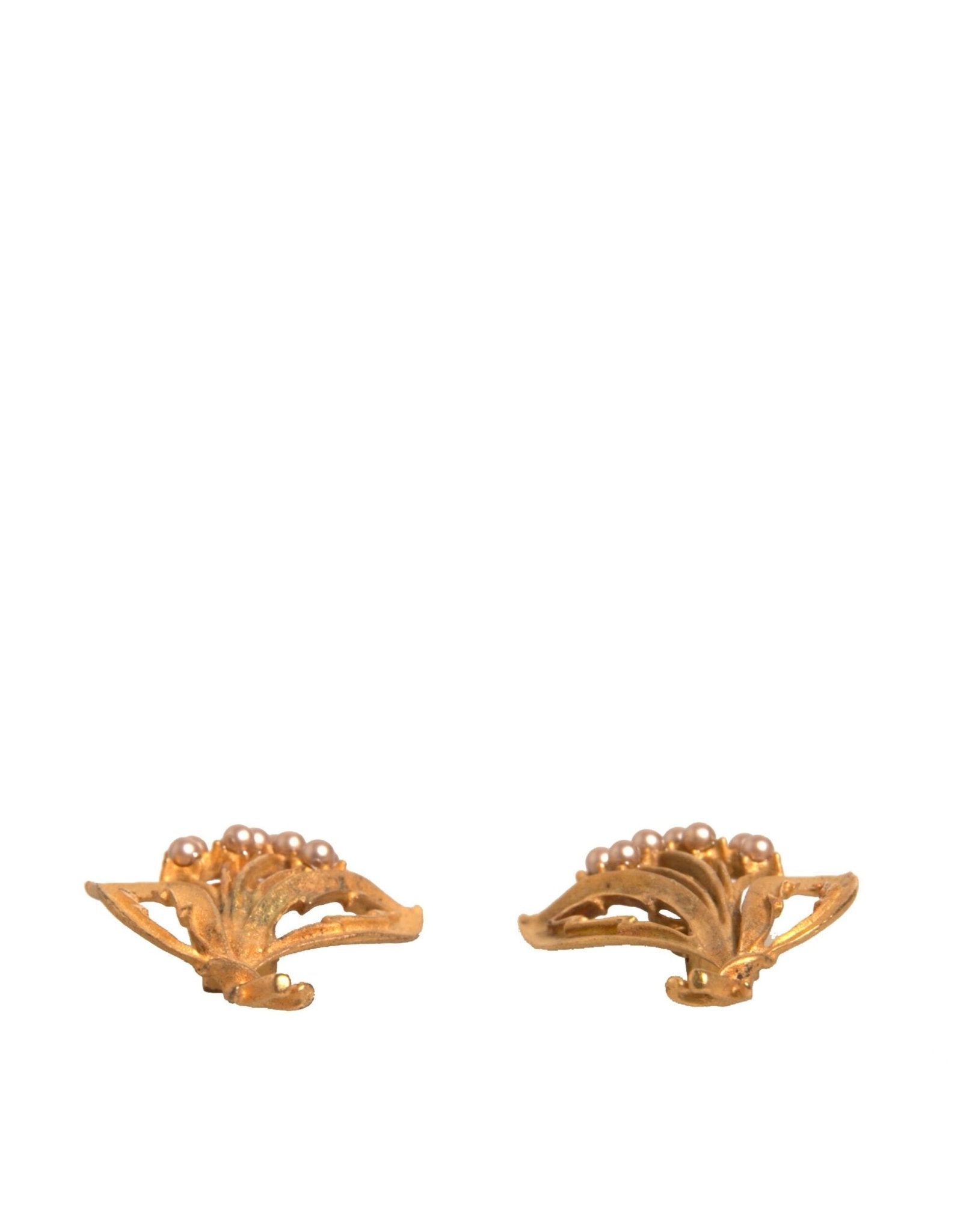Dolce & Gabbana Gold Tone Brass Lily Of The Valley Pearl Clip On Earrings - Sandy Store ByNet