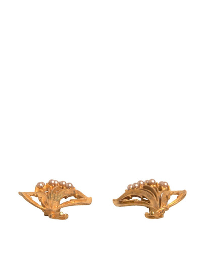 Dolce & Gabbana Gold Tone Brass Lily Of The Valley Pearl Clip On Earrings - Sandy Store ByNet