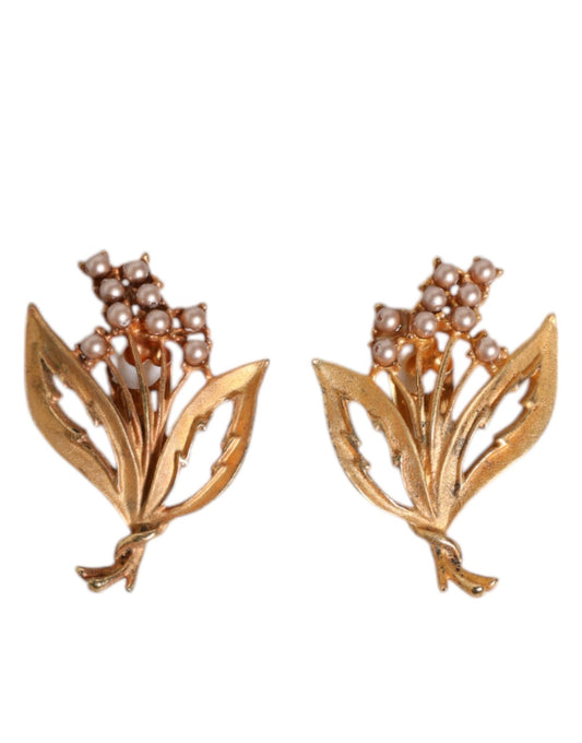 Dolce & Gabbana Gold Tone Brass Lily Of The Valley Pearl Clip On Earrings - Sandy Store ByNet