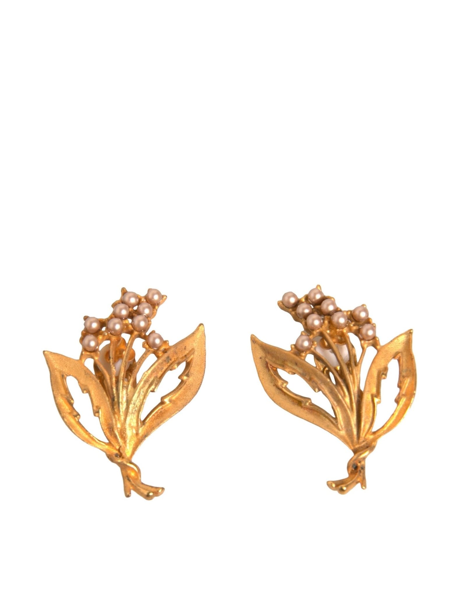 Dolce & Gabbana Gold Tone Brass Lily Of The Valley Pearl Clip On Earrings - Sandy Store ByNet