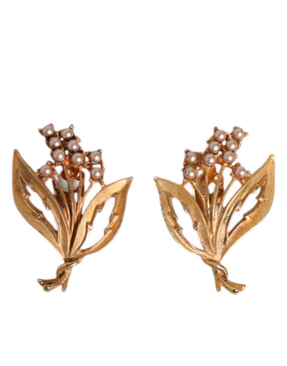 Dolce & Gabbana Gold Tone Brass Lily Of The Valley Pearl Clip On Earrings - Sandy Store ByNet