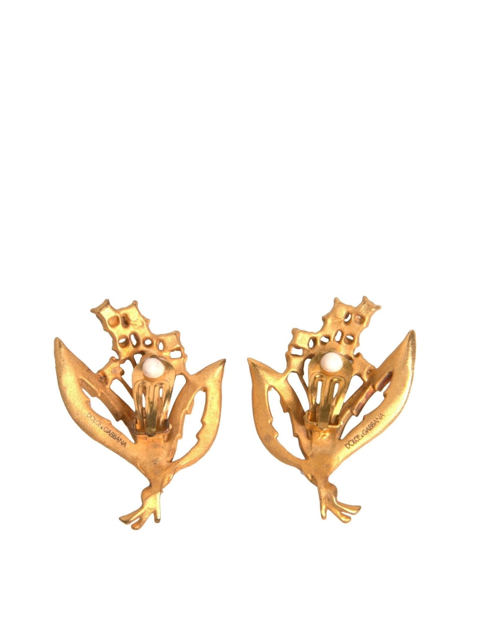 Dolce & Gabbana Gold Tone Brass Lily Of The Valley Pearl Clip On Earrings - Sandy Store ByNet