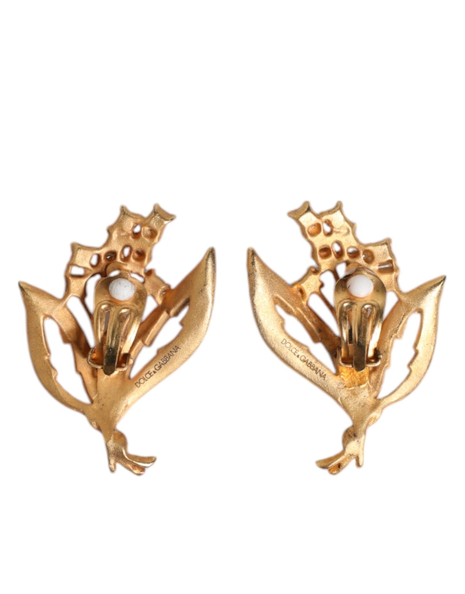 Dolce & Gabbana Gold Tone Brass Lily Of The Valley Pearl Clip On Earrings - Sandy Store ByNet
