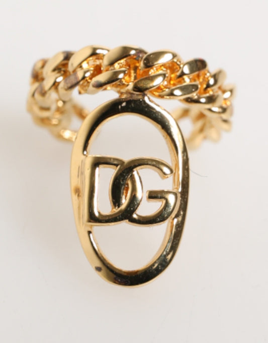 Dolce & Gabbana Gold Tone Brass Oval DG Logo Chain Adjustable Ring – par Dolce & Gabbana | Disponible sur Sandy Store ByNet
