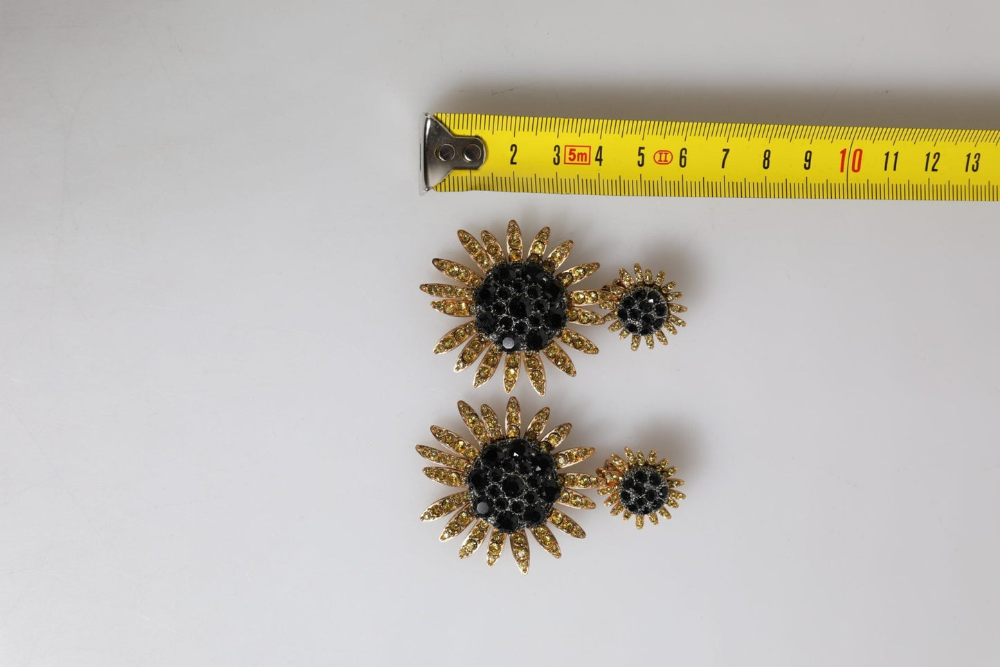 Dolce & Gabbana Gold Tone Brass Sunflower Crystal Clip Dangling Earrings - Sandy Store ByNet