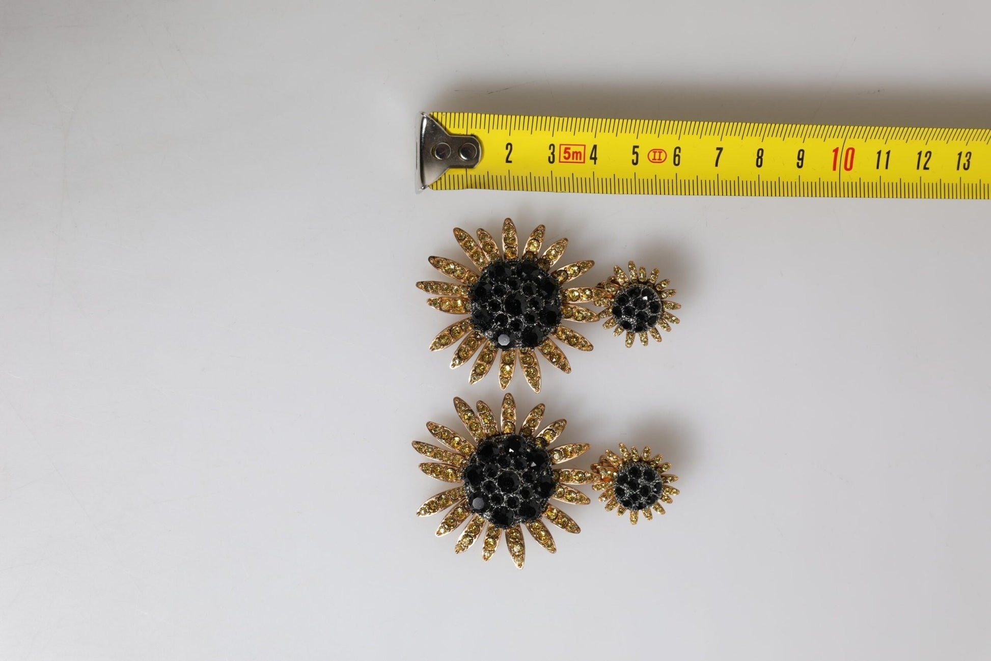 Dolce & Gabbana Gold Tone Brass Sunflower Crystal Clip Dangling Earrings - Sandy Store ByNet