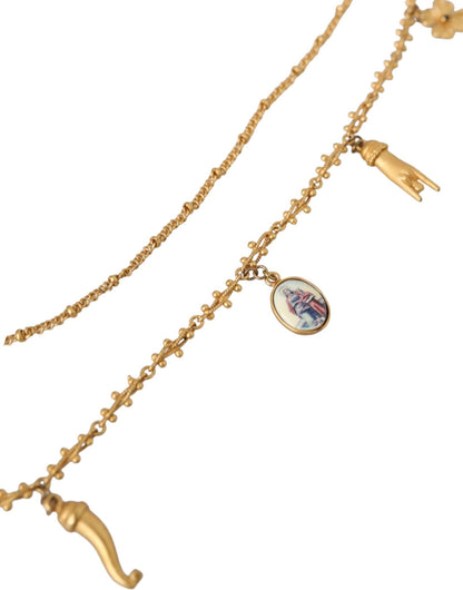 Dolce & Gabbana Gold Tone Chain Brass Charm Statement Sicily Necklace - Sandy Store ByNet