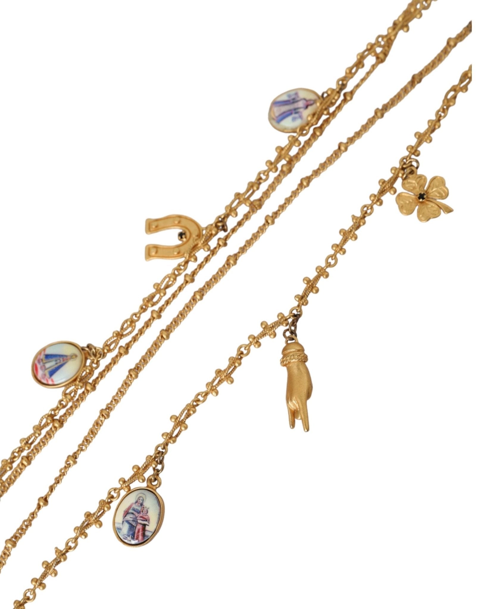 Dolce & Gabbana Gold Tone Chain Brass Charm Statement Sicily Necklace - Sandy Store ByNet