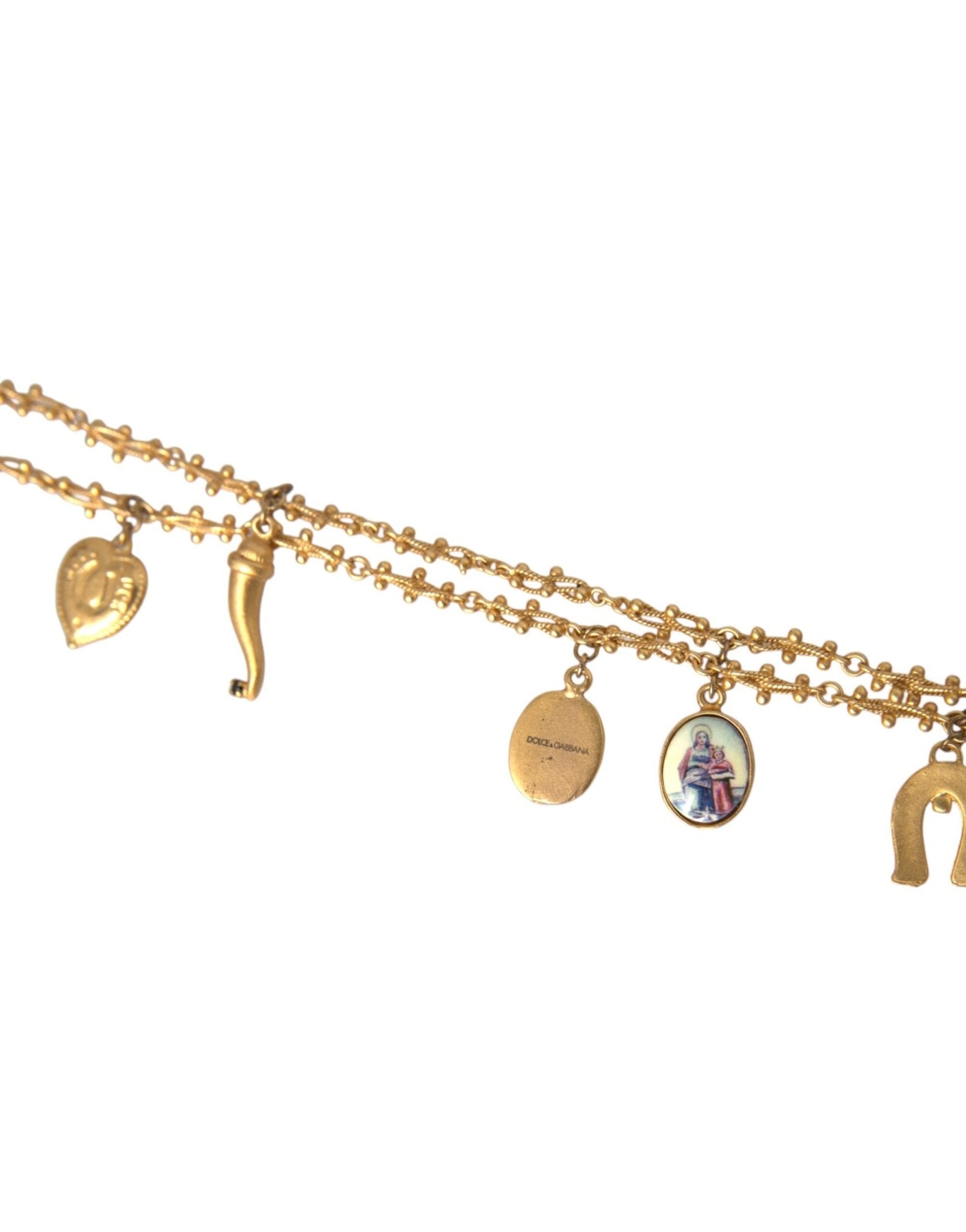 Dolce & Gabbana Gold Tone Chain Brass Charm Statement Sicily Necklace - Sandy Store ByNet