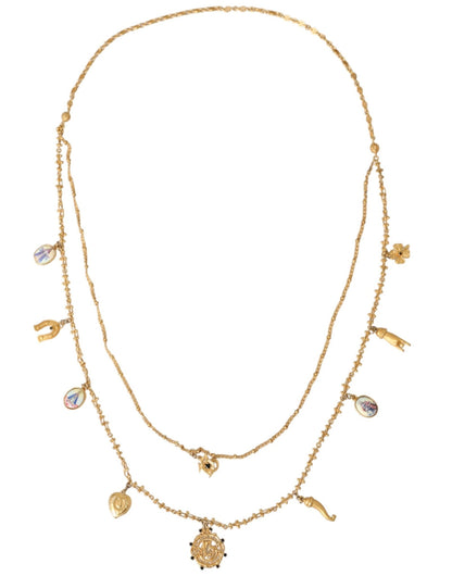 Dolce & Gabbana Gold Tone Chain Brass Charm Statement Sicily Necklace - Sandy Store ByNet