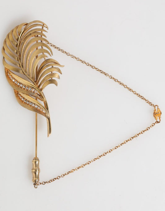 Dolce & Gabbana Gold Tone Leaf 925 Sterling Silver Crystal Chain Brooch – par Dolce & Gabbana | Disponible sur Sandy Store ByNet