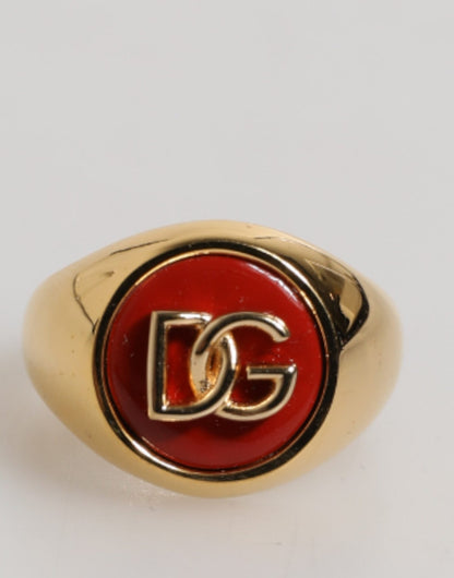 Dolce & Gabbana Gold Tone Real Brass Red DG Logo Men Ring – EU58 | US9 par Dolce & Gabbana | Disponible sur Sandy Store ByNet