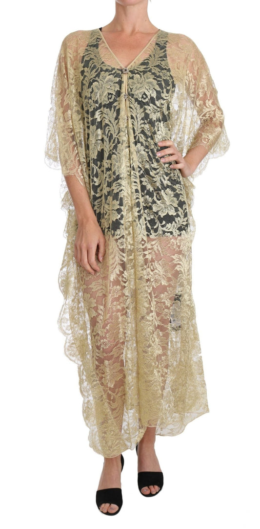 Dolce & Gabbana Golden Floral Lace Kaftan Sundress - Sandy Store ByNet