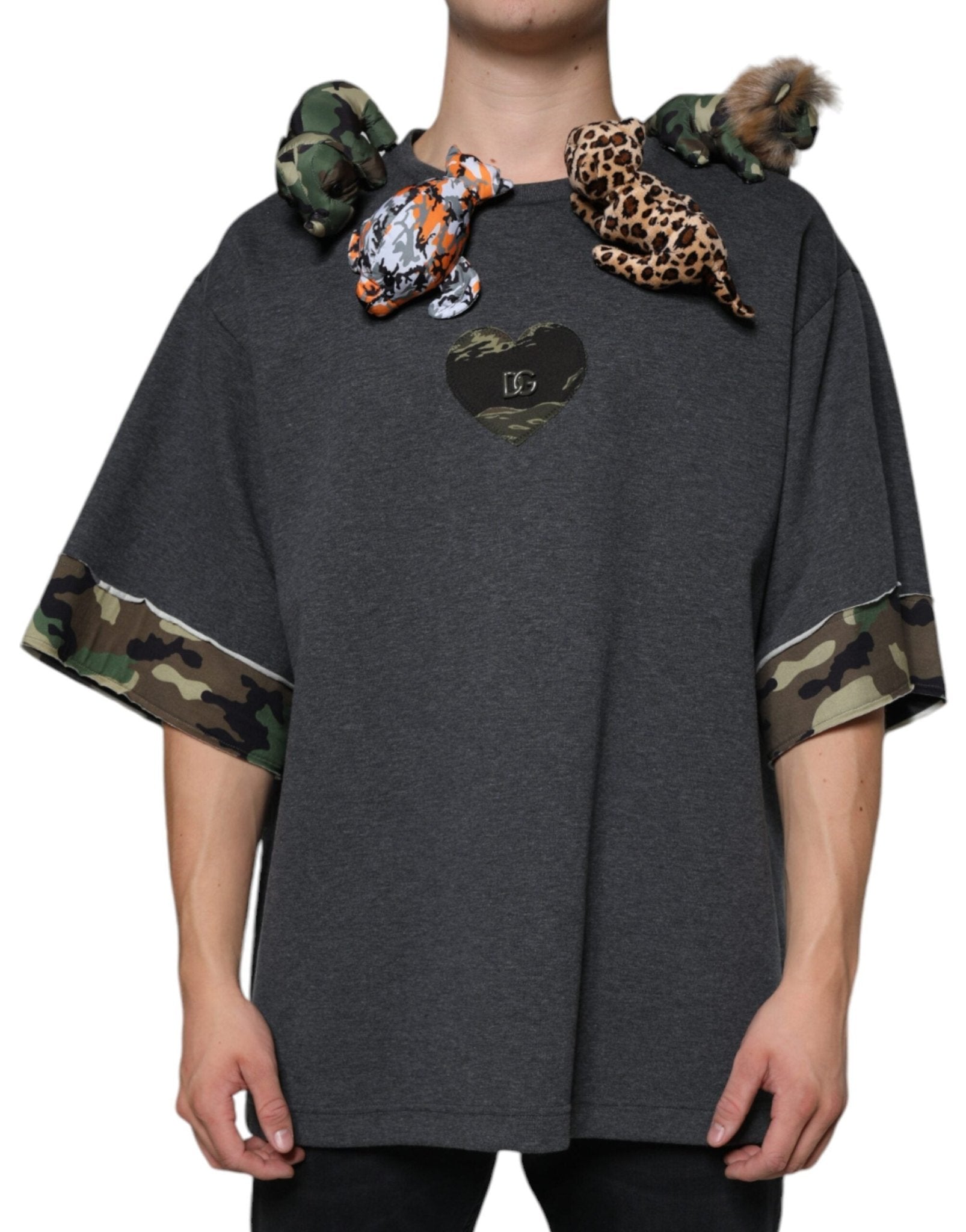 Dolce & Gabbana Gray Camouflage Animal Stuff Cotton T-shirt – IT52 | XL par Dolce & Gabbana | Disponible sur Sandy Store ByNet
