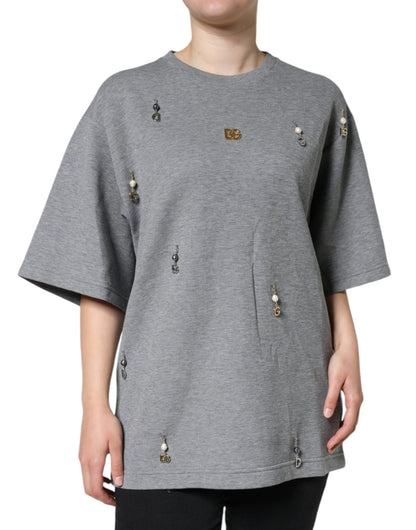 Dolce & Gabbana Gray Cotton Blend Embellished Tee T-shirt – IT38 | XS par Dolce & Gabbana | Disponible sur Sandy Store ByNet