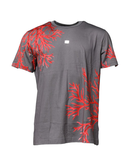 Dolce & Gabbana Gray Cotton Coral Print Logo Plaque T-shirt – IT56 | XXL par Dolce & Gabbana | Disponible sur Sandy Store ByNet