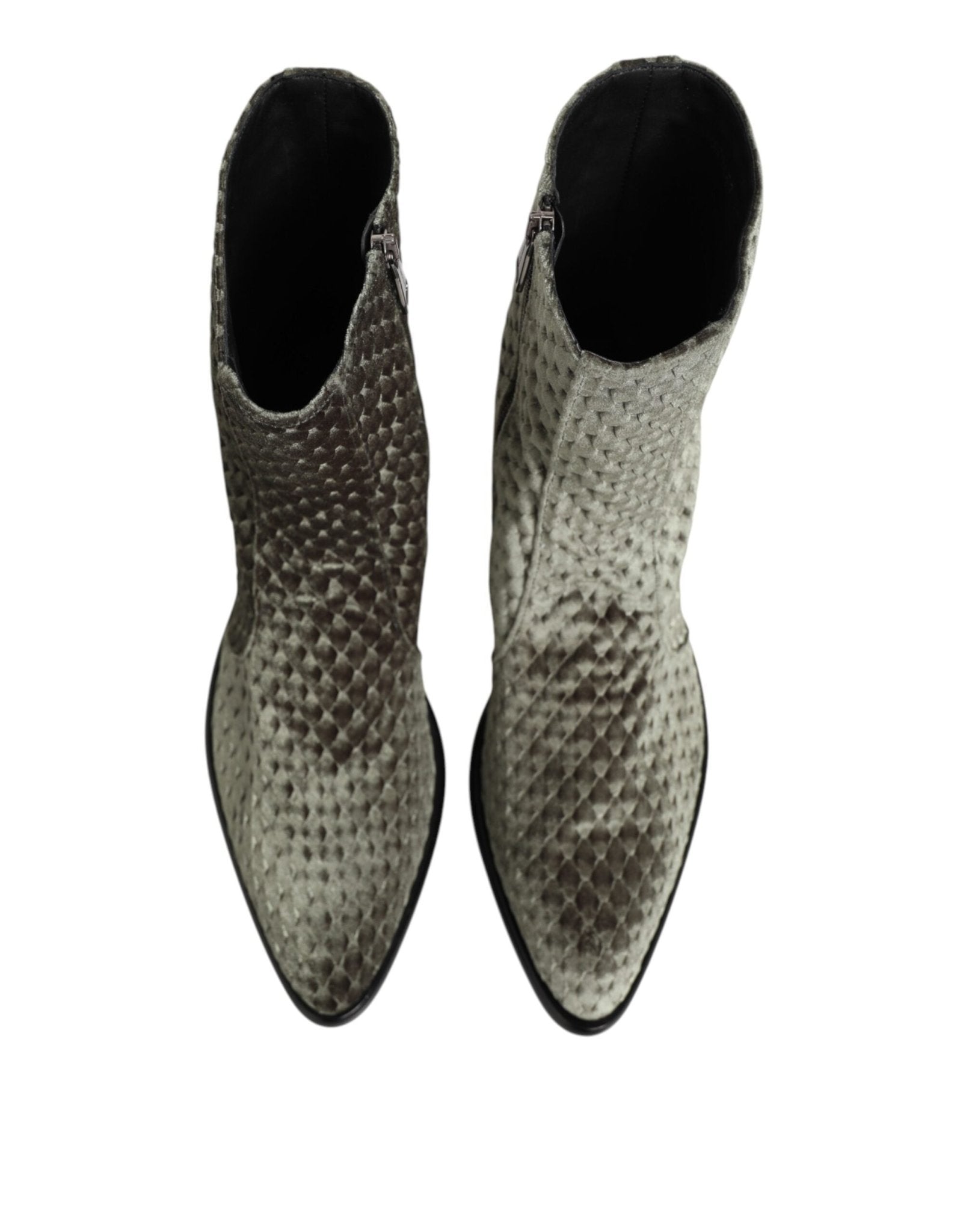 Dolce & Gabbana Gray Cotton Velvet Mid Calf Short Boots Shoes – EU44/US11 par Dolce & Gabbana | Disponible sur Sandy Store ByNet