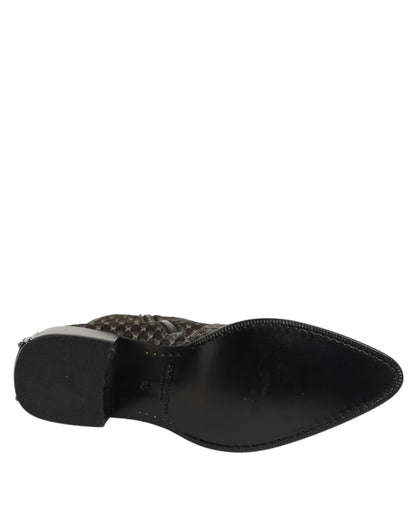 Dolce & Gabbana Gray Cotton Velvet Mid Calf Short Boots Shoes – EU44/US11 par Dolce & Gabbana | Disponible sur Sandy Store ByNet