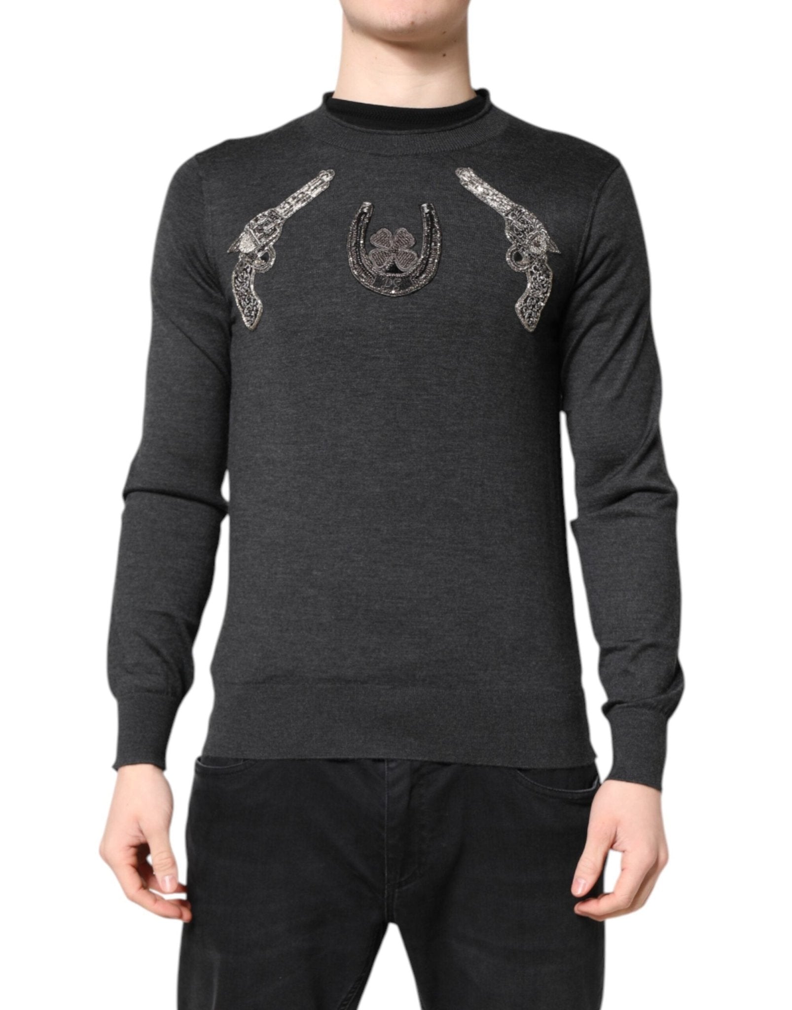 Dolce & Gabbana Gray Embroidery Knit Men Pullover Sweater – IT44 | XS par Dolce & Gabbana | Disponible sur Sandy Store ByNet