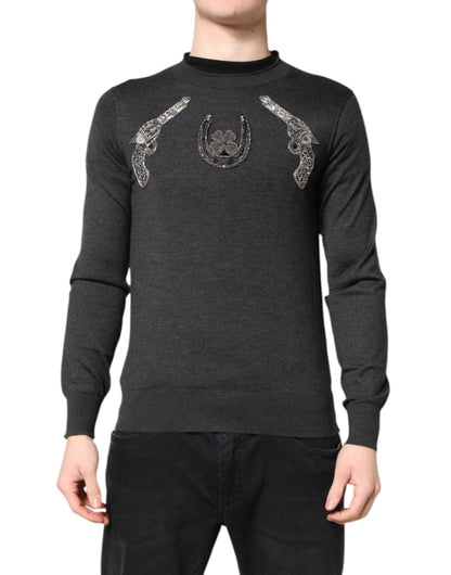 Dolce & Gabbana Gray Embroidery Knit Men Pullover Sweater – IT44 | XS par Dolce & Gabbana | Disponible sur Sandy Store ByNet