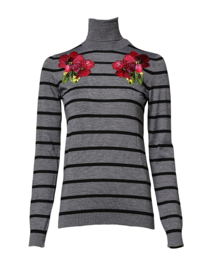 Dolce & Gabbana Gray Floral Embroidery Pullover Sweater – IT36|XXS par Dolce & Gabbana | Disponible sur Sandy Store ByNet