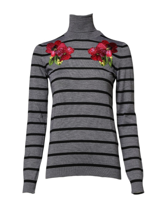 Dolce & Gabbana Gray Floral Embroidery Pullover Sweater – IT36|XXS par Dolce & Gabbana | Disponible sur Sandy Store ByNet