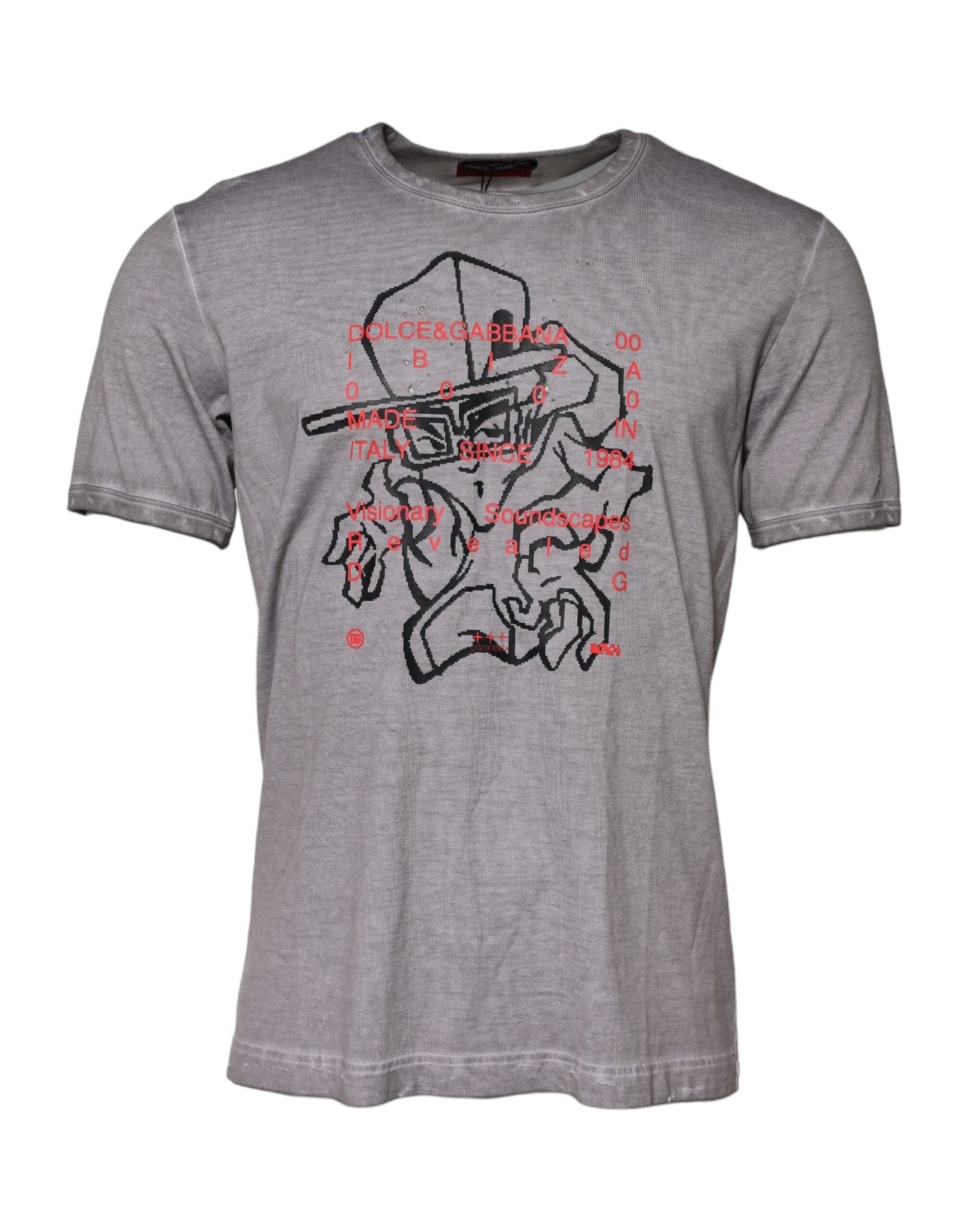 Dolce & Gabbana Gray Graphic Print Cotton Crew Neck T-shirt – IT52 | XL par Dolce & Gabbana | Disponible sur Sandy Store ByNet