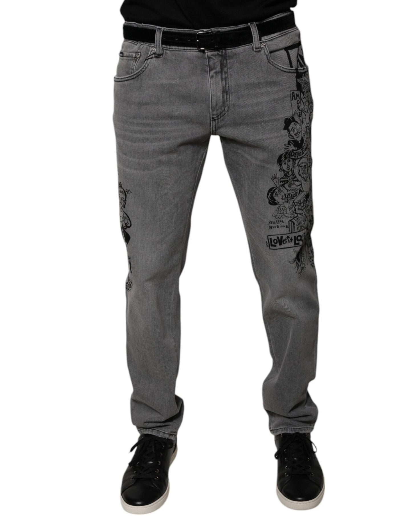 Dolce & Gabbana Gray Graphic Print Cotton Skinny Denim Jeans – IT54 | XL par Dolce & Gabbana | Disponible sur Sandy Store ByNet