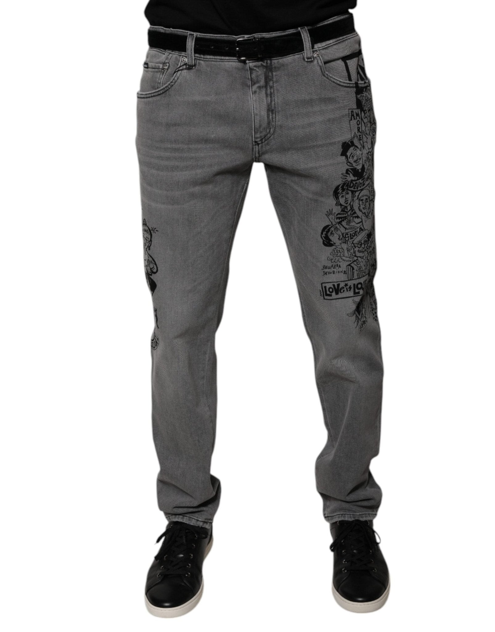 Dolce & Gabbana Gray Graphic Print Cotton Skinny Denim Jeans – IT54 | XL par Dolce & Gabbana | Disponible sur Sandy Store ByNet