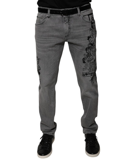 Dolce & Gabbana Gray Graphic Print Cotton Skinny Denim Jeans – IT54 | XL par Dolce & Gabbana | Disponible sur Sandy Store ByNet