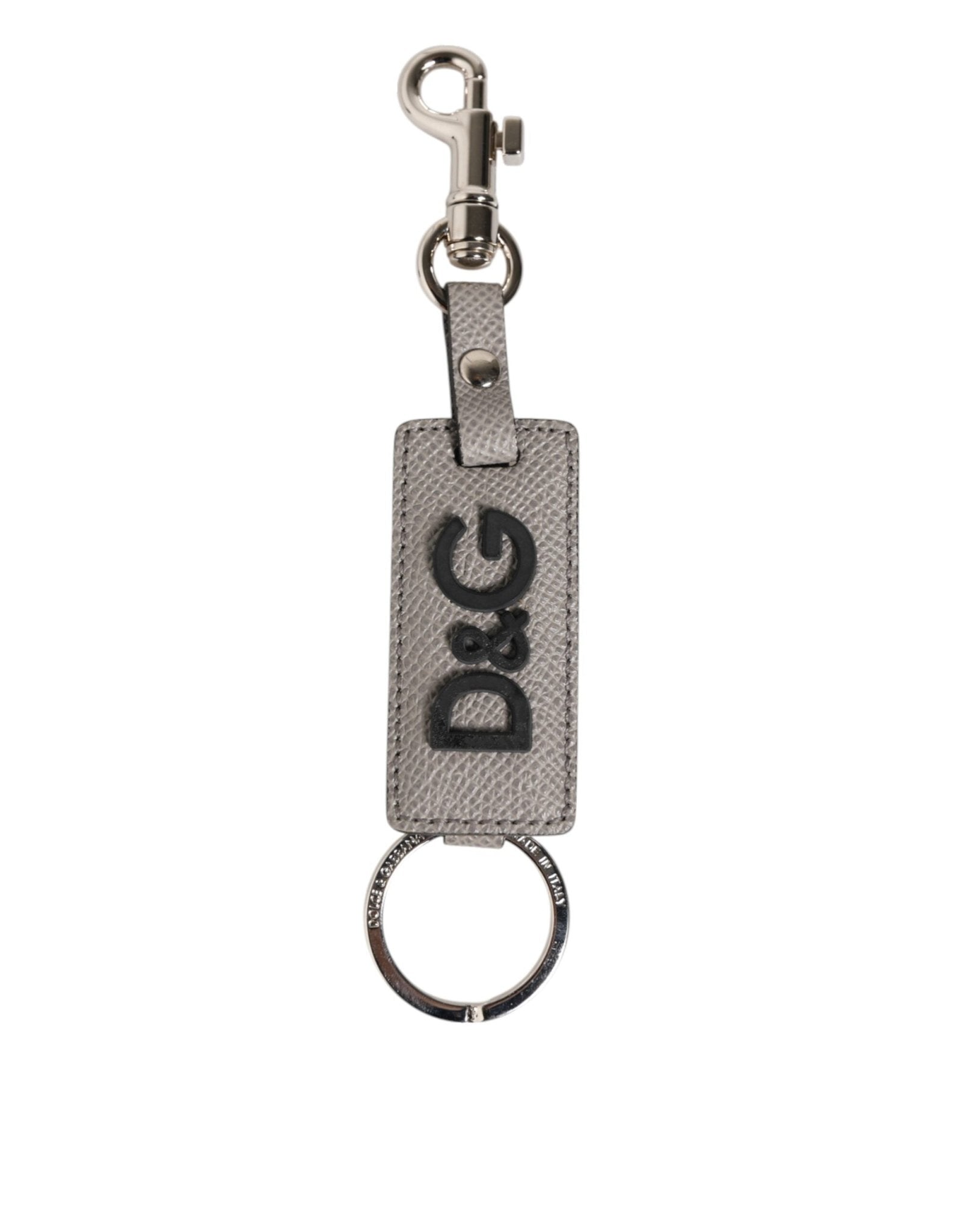 Dolce & Gabbana Gray Leather Logo Metal Ring Keychain Holder Keyring – par Dolce & Gabbana | Disponible sur Sandy Store ByNet