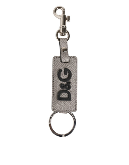 Dolce & Gabbana Gray Leather Logo Metal Ring Keychain Holder Keyring – par Dolce & Gabbana | Disponible sur Sandy Store ByNet