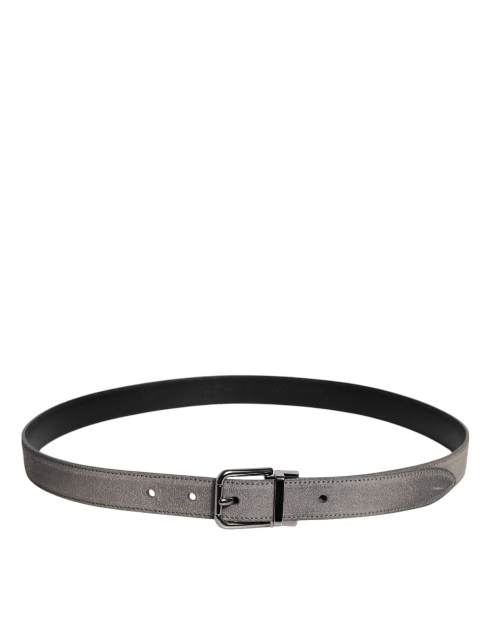 Dolce & Gabbana Gray Leather Silver Tone Metal Buckle Belt - Sandy Store ByNet