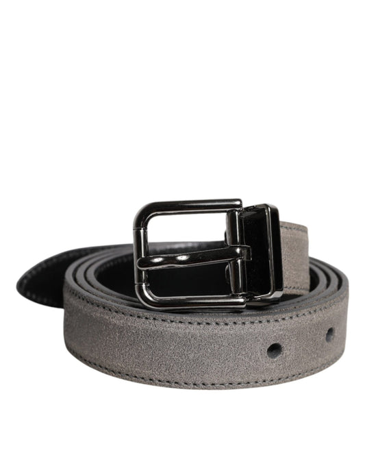 Dolce & Gabbana Gray Leather Silver Tone Metal Buckle Belt - Sandy Store ByNet