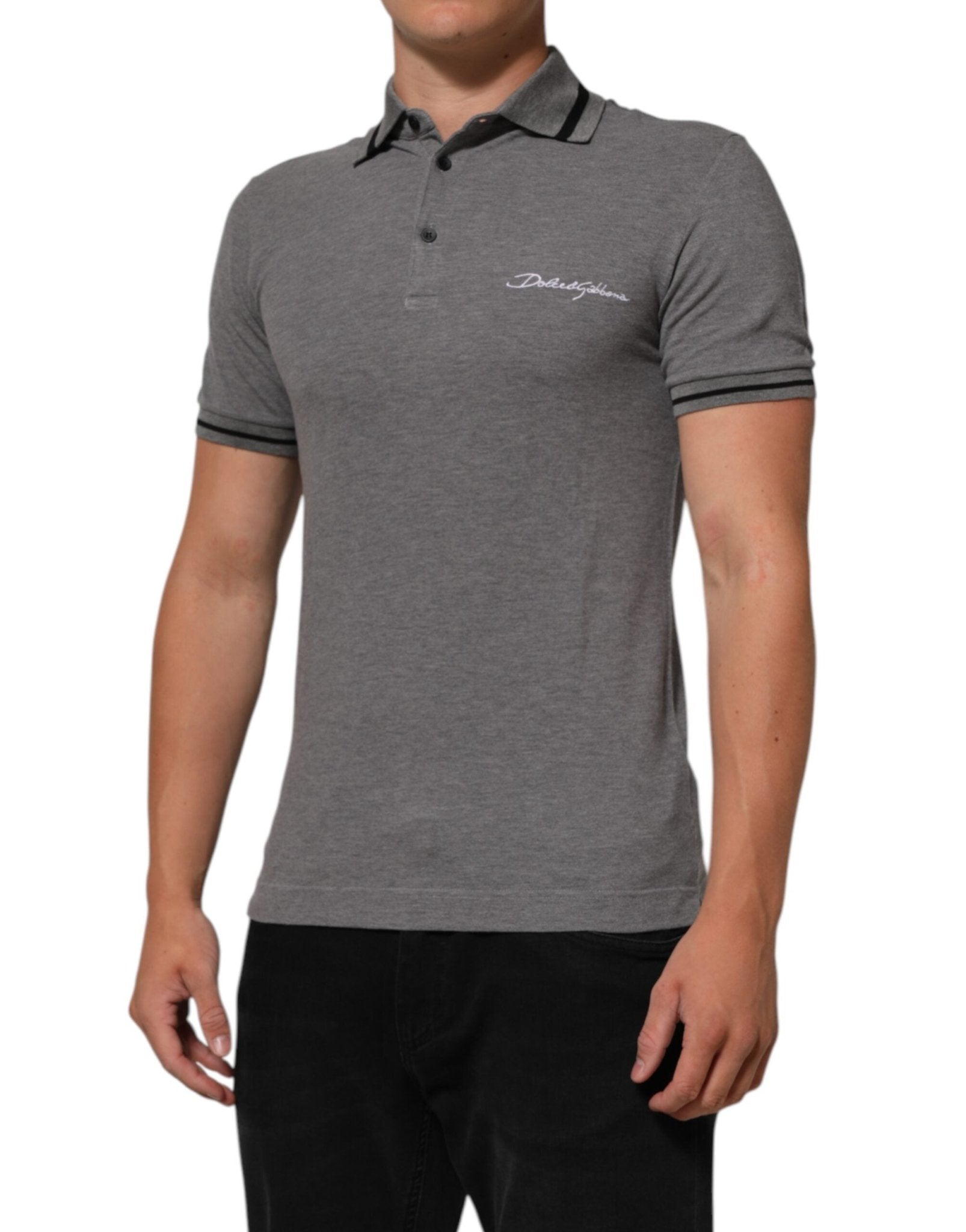 Dolce & Gabbana Gray Logo Embroidery Collared Polo T-shirt – IT44 | XS par Dolce & Gabbana | Disponible sur Sandy Store ByNet