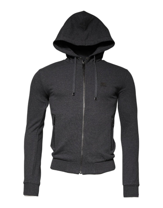Dolce & Gabbana Gray Logo Full Zip Hooded Sweatshirt Sweater - Sandy Store ByNet