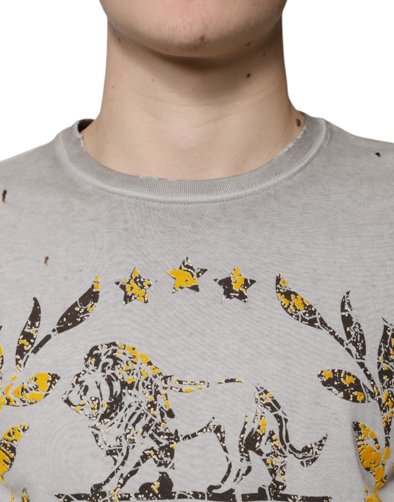 Dolce & Gabbana Gray Printed Cotton Crewneck Pullover Sweater - Sandy Store ByNet