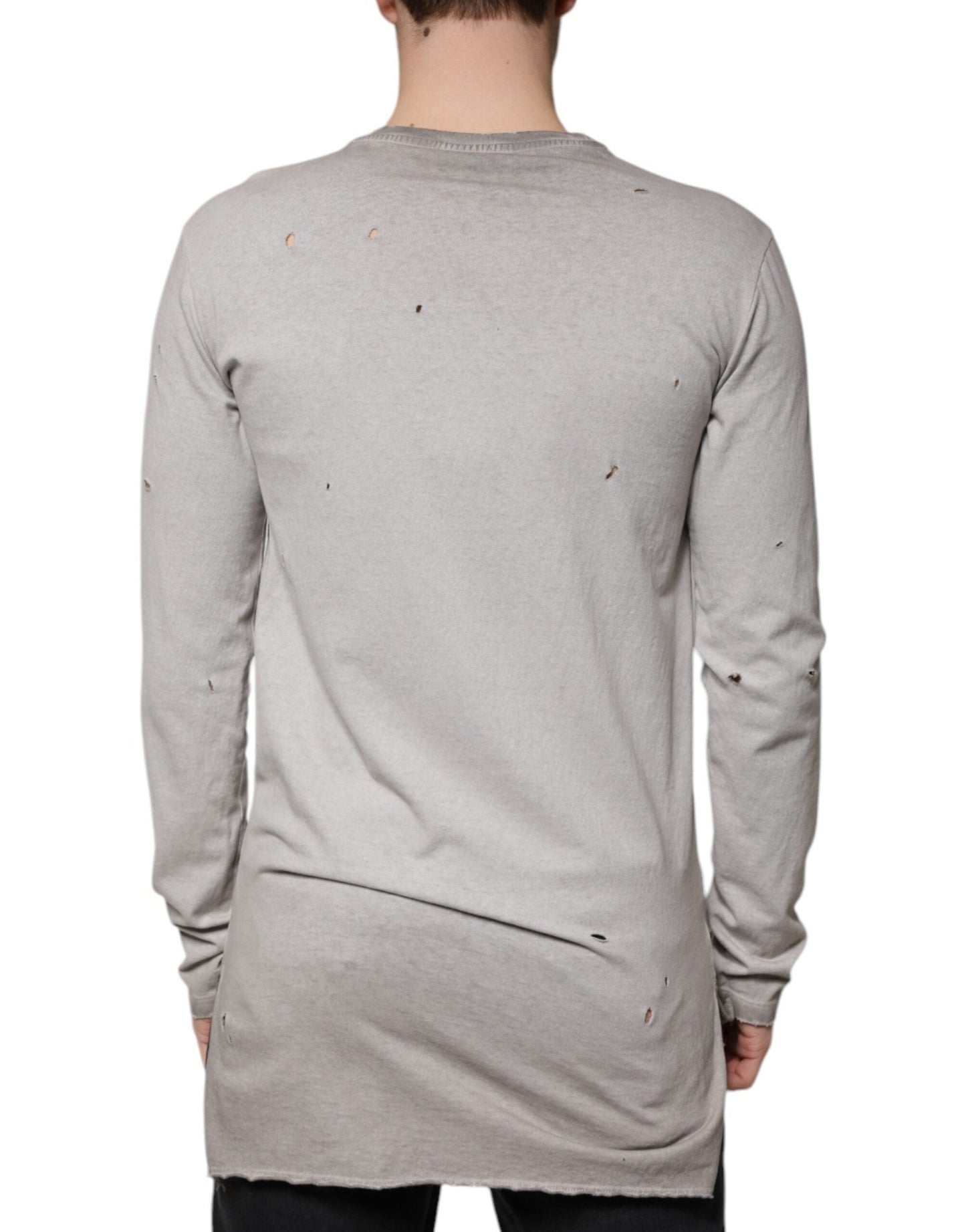 Dolce & Gabbana Gray Printed Cotton Crewneck Pullover Sweater - Sandy Store ByNet